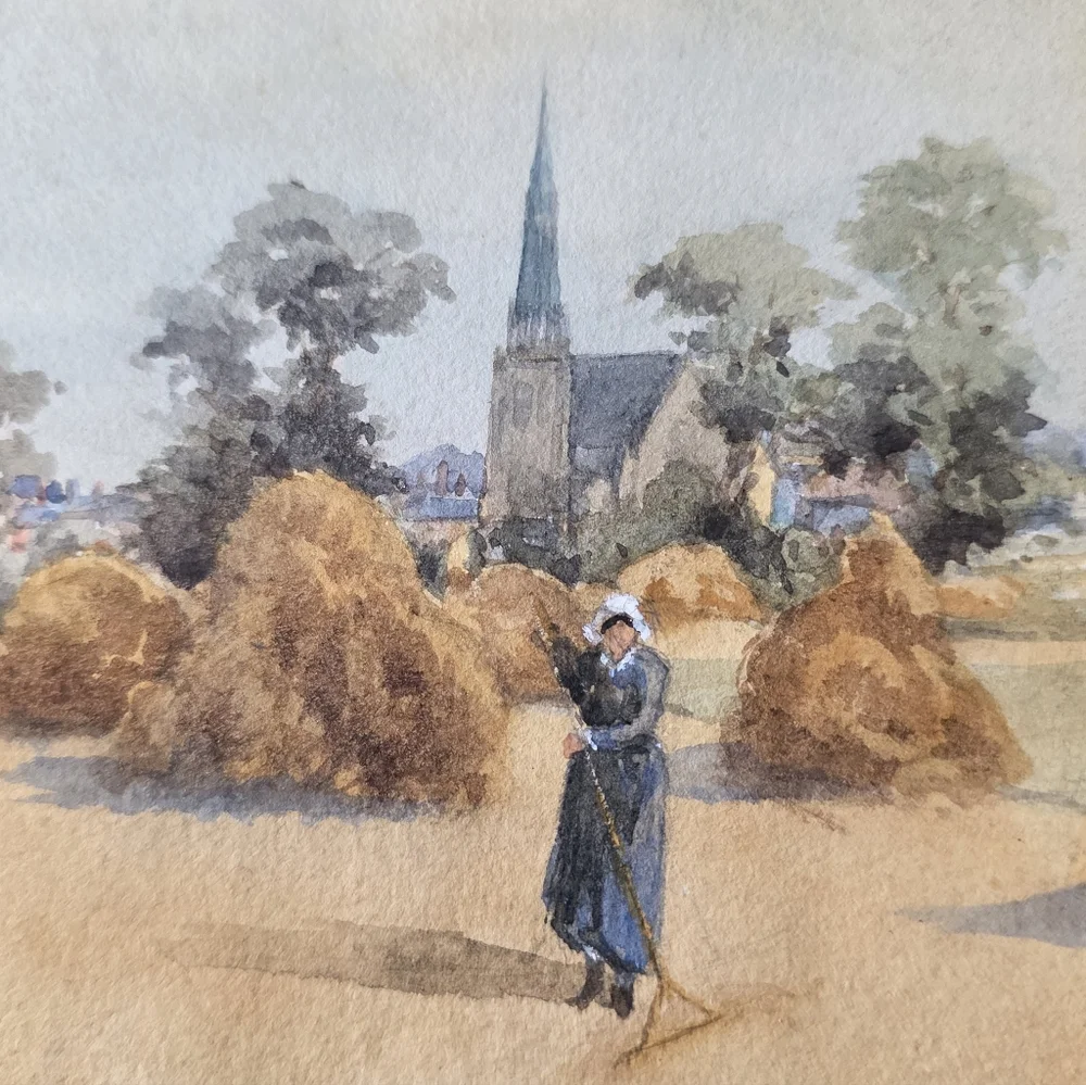 Antique Pastoral Scene Original Water Color Painting On Paper - Picture 4 of 7